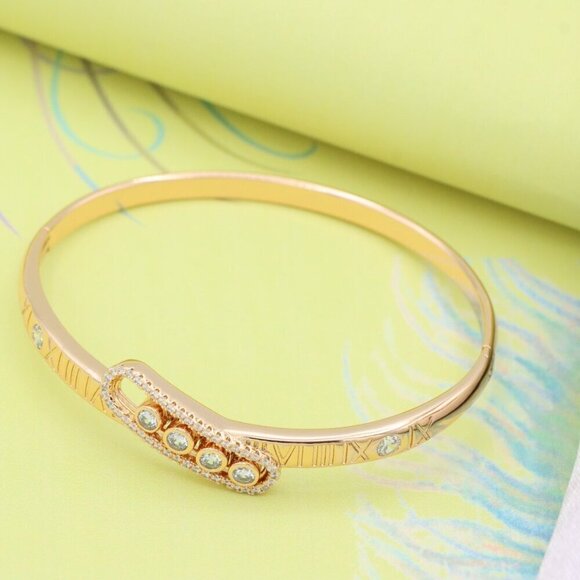 Rose Gold Roman Numeral Bangle with Crystal Bar, XPBL0571 - Picture 2 of 12